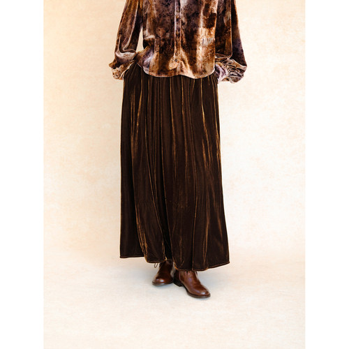 暮晚两色丝绒复古松紧腰半裙