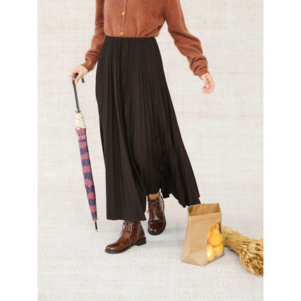 自然而蓝丨一件解决搭配难题 多色羊绒醋酸百褶中长半身裙 25春季