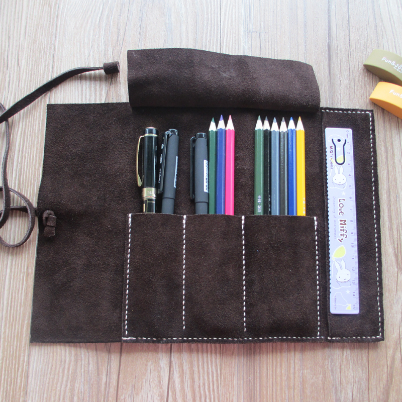 牛皮大容量多功能卷笔袋真皮收纳