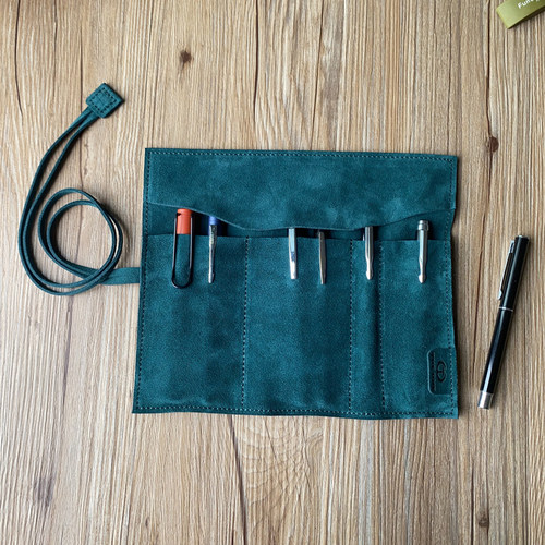 大容量钢笔笔袋便携式卷笔帘牛皮