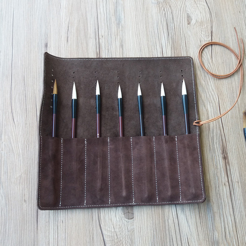 牛皮毛笔收纳卷帘文房四宝便携袋保护套书法用品大号包练字防尘袋