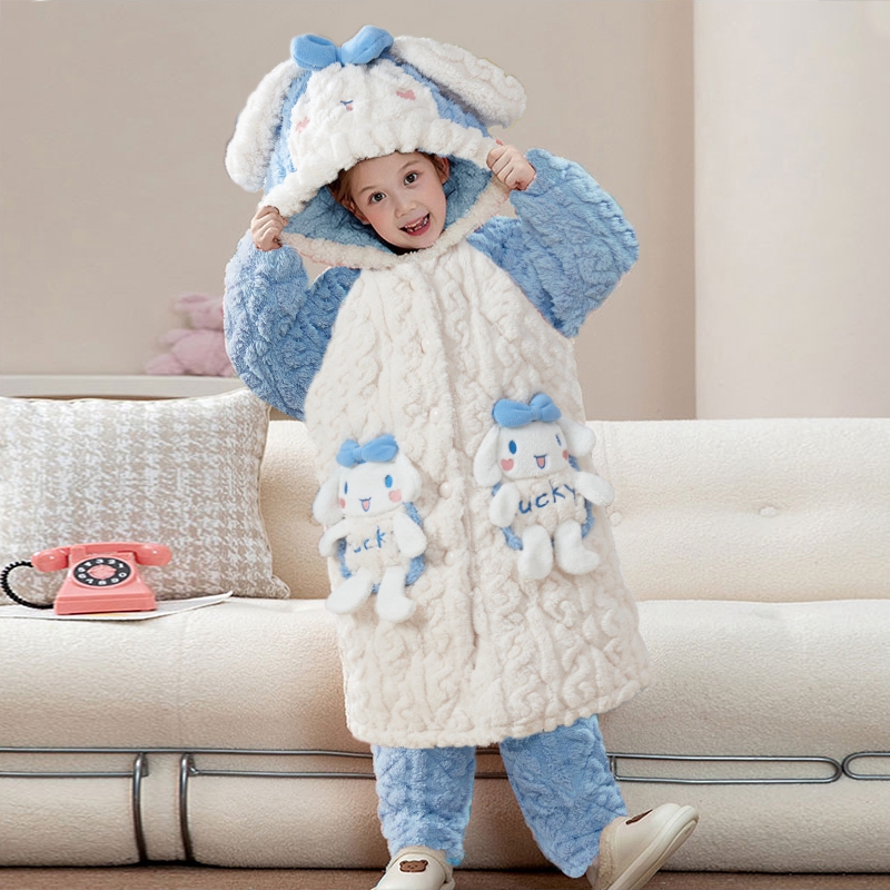 连帽珊瑚绒睡衣儿童冬季加厚加绒