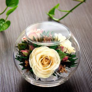 泰国进口永生玫瑰花节庆礼品黄白玫瑰花瓶干花摆件送礼永生花