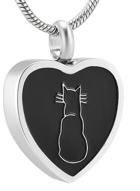 心形钛钢猫咪骨灰盒不掉色吊坠