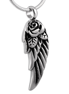 钛钢天使翅膀动物骨灰盒吊坠项链