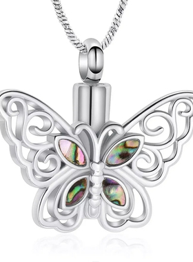 欧美不掉色钛钢项链女蝴蝶形状纪念家人亲人宠物骨灰盒吊坠饰品