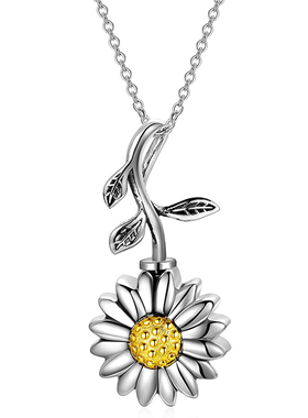 欧美钛钢金色项链不掉色向日葵形状纪念亲人宠物骨灰盒吊坠女防水