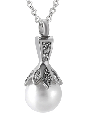 欧美情侣款钛钢项链不掉色女镶钻莲花形状纪念亲人宠物骨灰盒吊坠