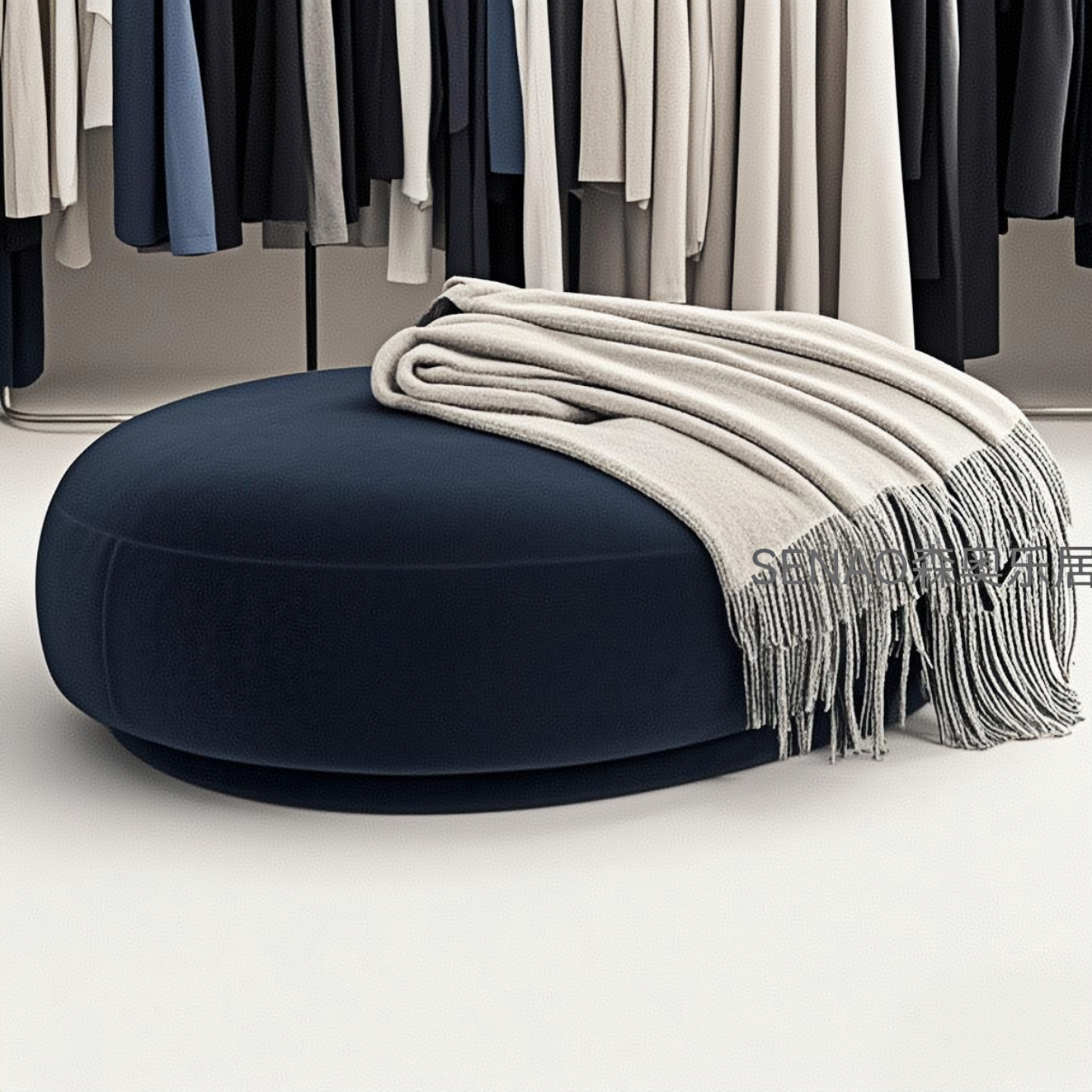 北欧轻奢布艺鹅卵石沙发凳客厅椭圆形脚凳衣帽间异形换衣沙发长凳