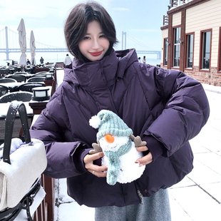 高贵紫色短款 加厚羽绒袄上衣女 羽绒服连帽90白鸭绒外套气质时尚