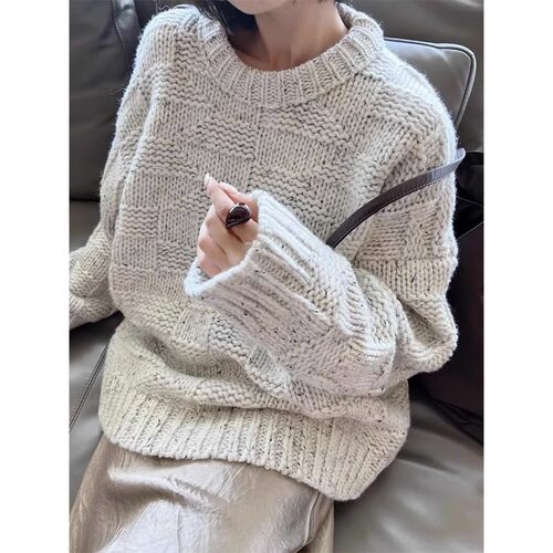 送运费险美式粗棒针毛衣oversize