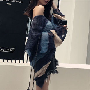 春装 宽松慵懒破洞毛衣女早秋新款 夏季 女破烂上衣中长款 镂空针织衫