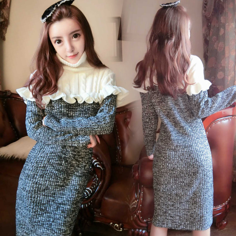 秋冬季新款气质高领女撞色毛衣