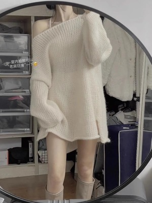 送运费险小个子露肩别致针织上衣