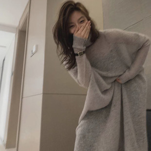 港味时髦气质慵懒风针织连衣裙女长款早秋薄款透视优雅轻熟小众春
