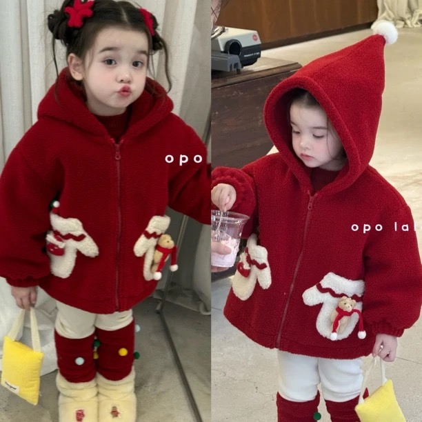 Opolala 25冬 女童红色连帽大衣7171 kitty毛衣7170 打底裤7172