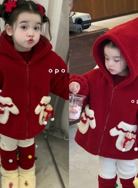 Opolala 25冬 女童红色连帽大衣7171 kitty毛衣7170 打底裤7172