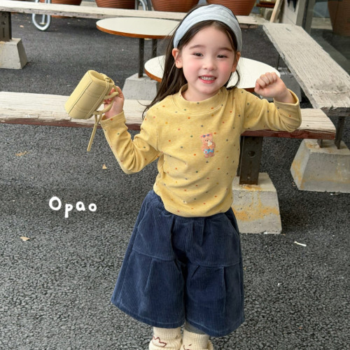 Opao 26冬 女童波点小熊收腰打底衫5107 假两件灯芯绒裤子上6011