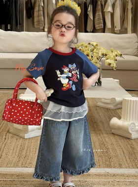 26夏 苏西 女童卡通拼色短袖17050 牛仔九分裤17169