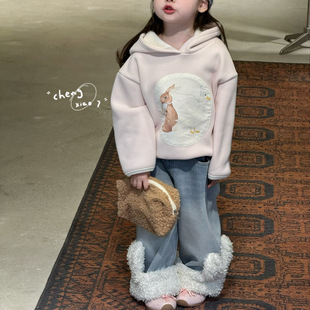 毛毛加绒牛仔裤 女童加绒连帽卫衣5225 5201 25秋冬 橙小七