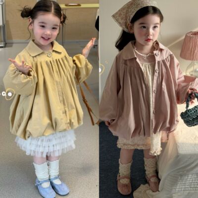 Opao 6027女童2026春款娃娃领花苞风衣外套