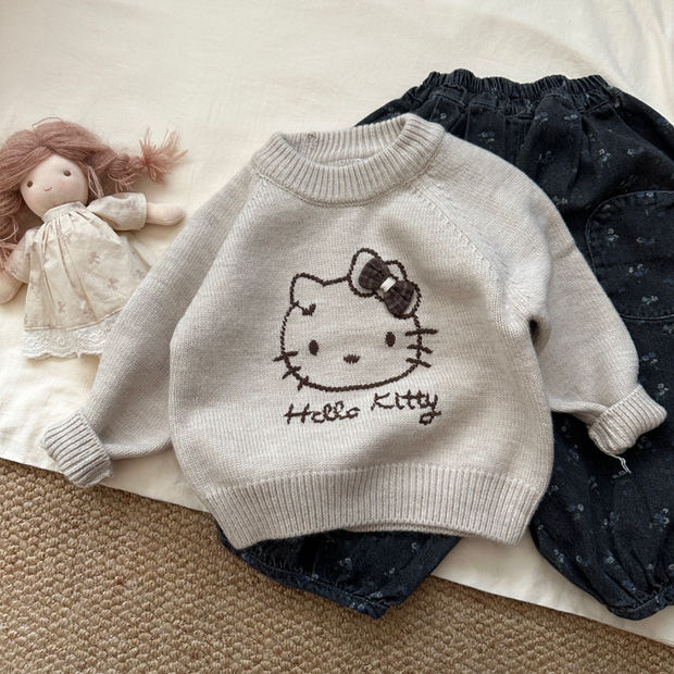 XMX(80-120码） 25冬 5025女童韩系kitty圆领套头毛衣