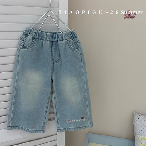 小屁股 26夏 2025女童刺绣kt直筒裤牛仔裤