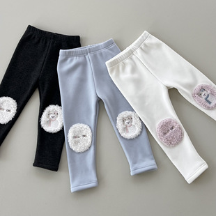 5326女童卡通毛毛贴布加绒打底裤 橙小七 25秋冬
