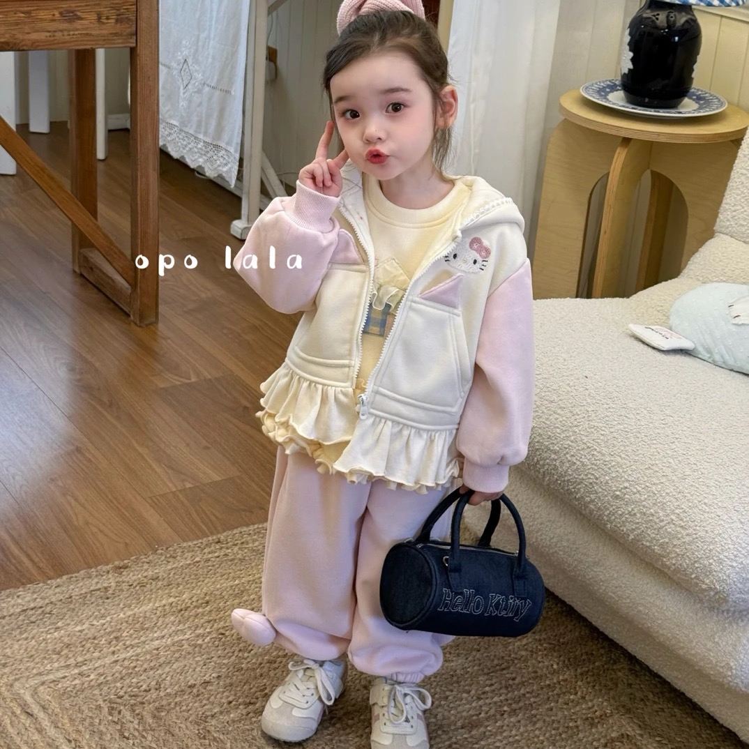 Opolala 女童套装25秋冬卡通加绒卫衣卫裤两件套7085 打底衫7072