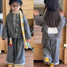 小鹿慕水女童套装25秋PU外套95530+卡通打底衫95612+直筒裤95616