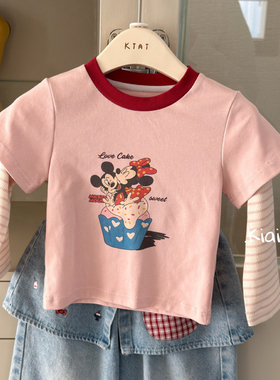 kiai 861012女童26春款女童米奇假两件长袖T恤