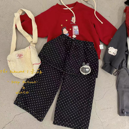 橙小七 25秋冬 5230女童圆点加绒直筒裤带屁帘
