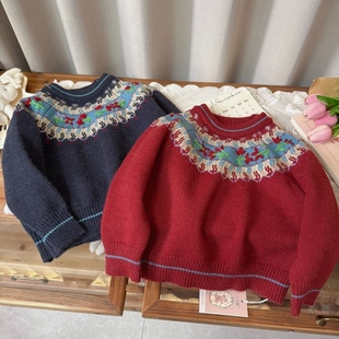 小沫熊 8020女童25冬圆领套头费尔岛毛衣