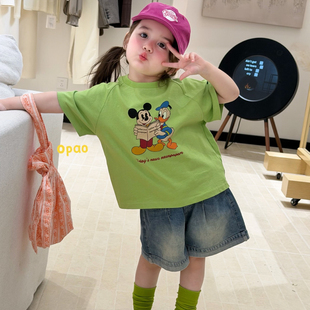 Opao•26夏~女童卡通印花短袖8055 牛仔短裤8122