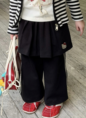 橙小七 26139女童2026春款黑色Kitty刺绣屁帘工装裤