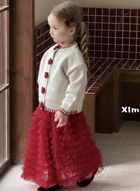 小鹿慕水 25冬 25790女童米色圆领毛衣开衫