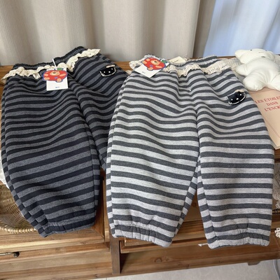 釉兮 25冬 5390女童加厚800克羔羔毛条纹kitty屁帘卫裤