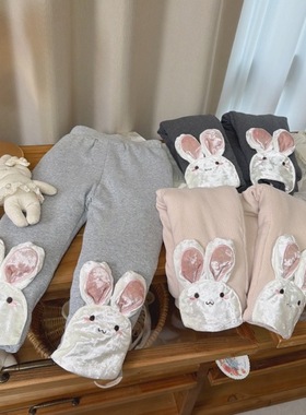 7seven 9417女童冬款小兔蚕丝棉打底裤三层加厚一条过冬