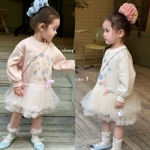 橙小七 卡通拼纱卫衣裙 6080女童2026春款