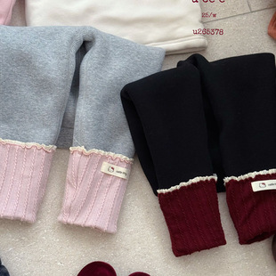 5378女童卡通纯色带袜套加厚800克羊驼绒打底裤 釉兮 25冬