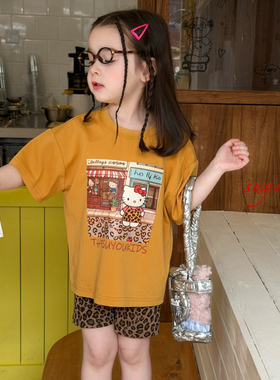 26夏 苏右 女童黄色kitty短袖562011 豹纹打底短裤562102
