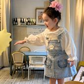 橙小七 牛仔背带裙6090 6089 女童2026春款 纯色娃娃衫