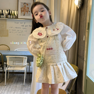 背带裙套装 娃娃领衬衣 6010女童2026春款 橙小七