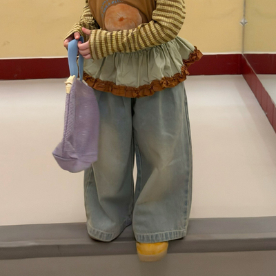 Opao 7012女童2026春款浅蓝色牛仔阔腿裤