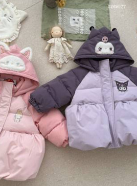 釉兮 9577女童25冬款紫色库洛米连帽棉衣