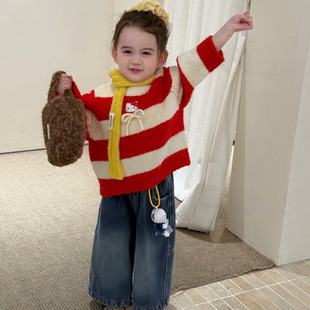 8097 加绒牛仔直筒裤 Opao 25秋女童卡通条纹加厚毛衣6002