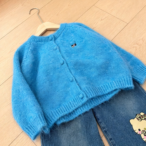 AM 26秋 66125女童韩系童装蓝色毛衣开衫外套