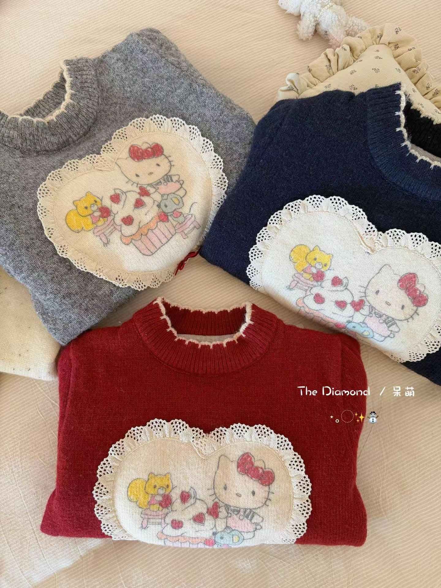 XMX (80-120码） 25冬 330女童爱心kitty套头毛衣