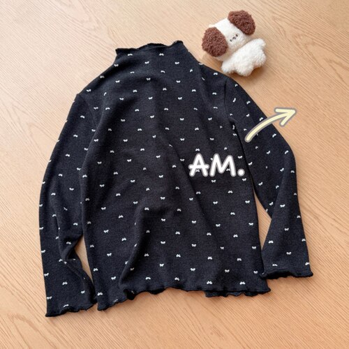 AM 26冬～女童蝴蝶结加厚磨毛半高领弹力打底衫66156