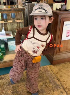 Opao 26秋 7061女童kitty猫假两件T恤上衣